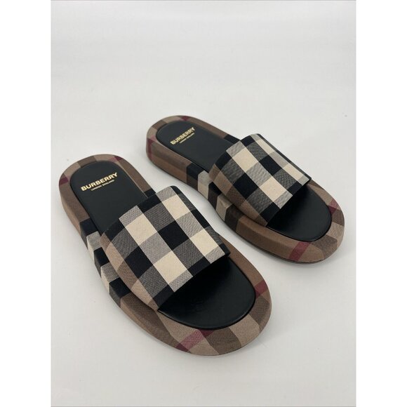BURBERRY Women’s Size EU 41 US 11 Buckingham Check Plaid slides sandals New - Picture 3 of 14